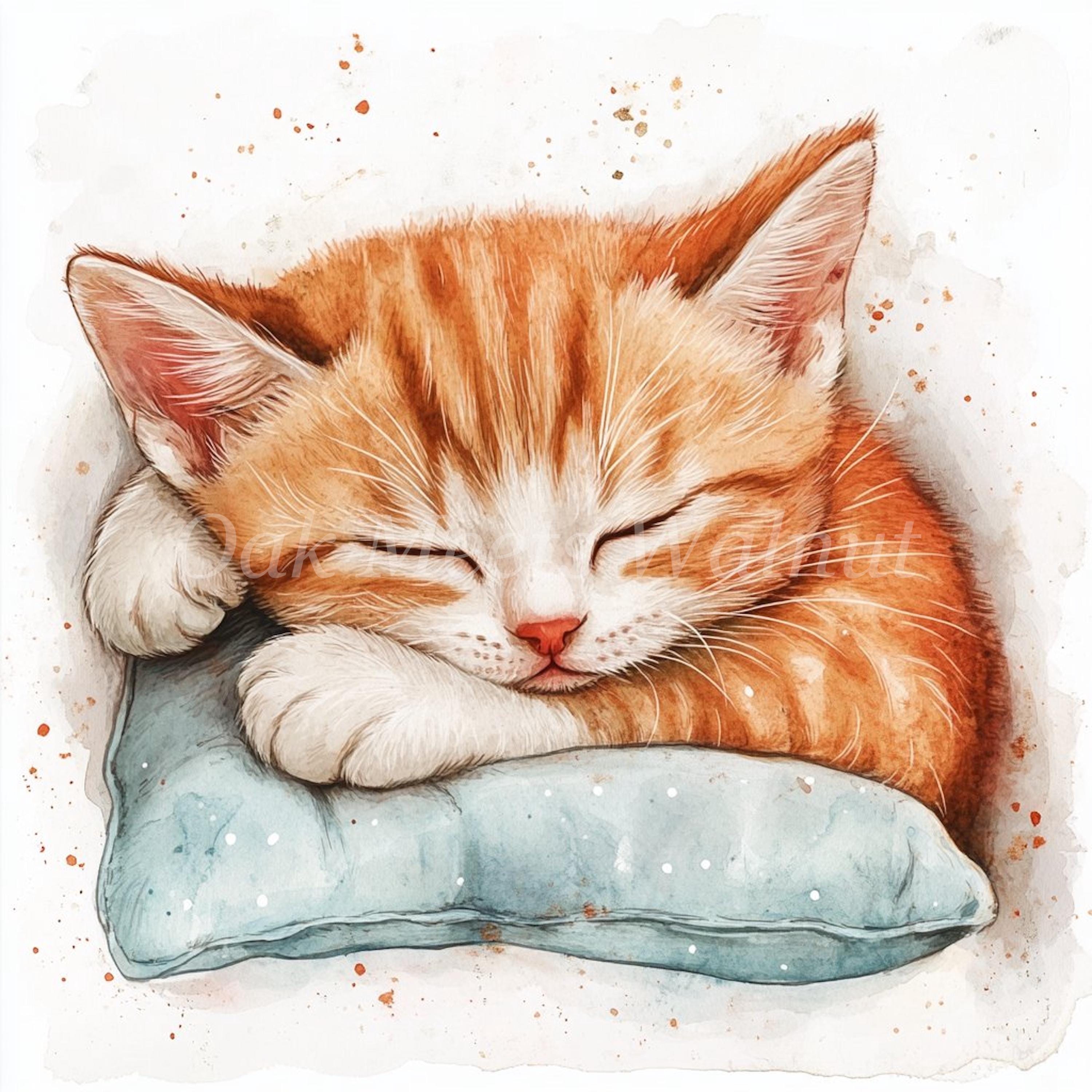 眠る子猫の水彩画クリップアート - 猫のイラスト集（デジタル