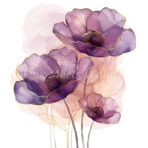 Abstract Purple Flowers Clipart Bundle- 10 High Quality Watercolor Jpgs ...