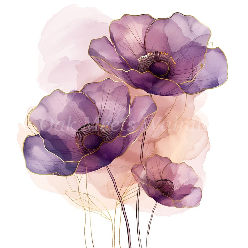 Abstract Purple Flowers Clipart Bundle 10 High Quality Watercolor Jpgs ...