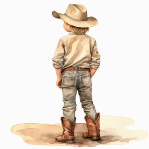 Ragazzino con cappello da cowboy in stivali da cowboy Clipart Bundle - 10 JPG ad acquerello di alta qualità-Journaling, download digitale, fornitura di album