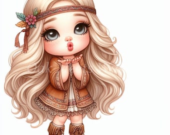Watercolor Hippie Girl Clipart Bundle: Junk Journal Graphics (Digital Download)