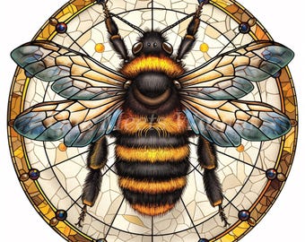 Stained Glass Bee Clipart – Printable Art, Junk Journal (Digital Download)