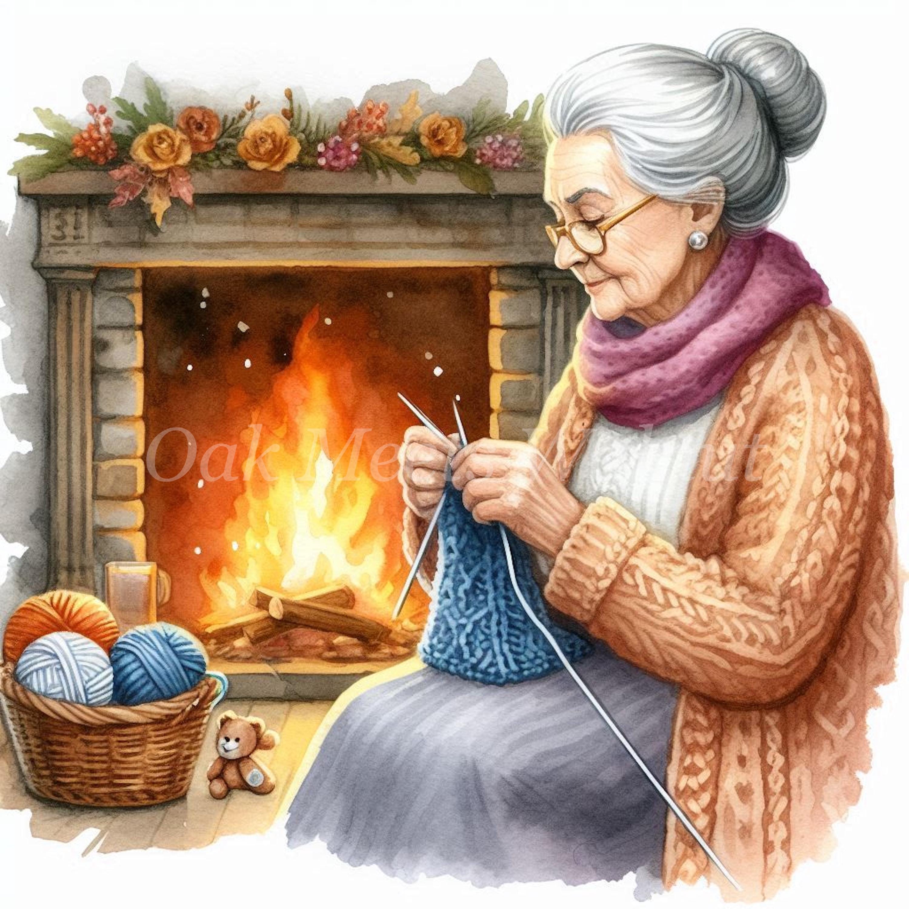 Grandma Knitting Clipart Bundle: Craft Art Jpgs (digital Download) - Etsy