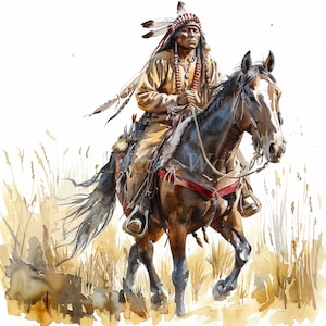 Native Indian on Horse Clipart Bundle- 10 High Quality Watercolor JPGs, Scrapbook Graphics, Sublimation, Digital download, Junk Journal