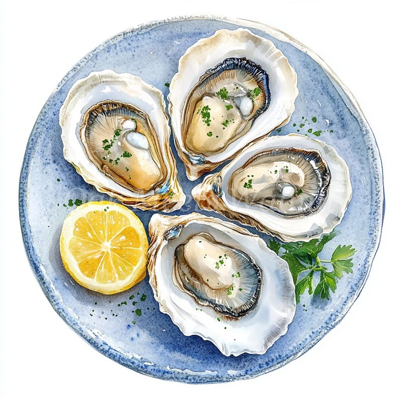 Watercolor Oysters Clipart Bundle: Printable Seafood Images (digital ...