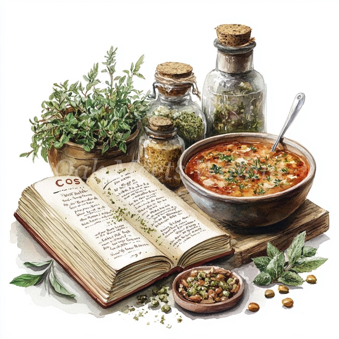 Grandma's Cookbook Clipart: Vintage Recipe Illustrations (digital ...