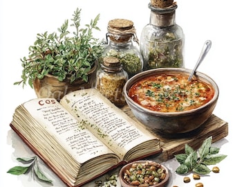 Grandma's Cookbook Clipart: Vintage Recipe Illustrations (Digital Download)