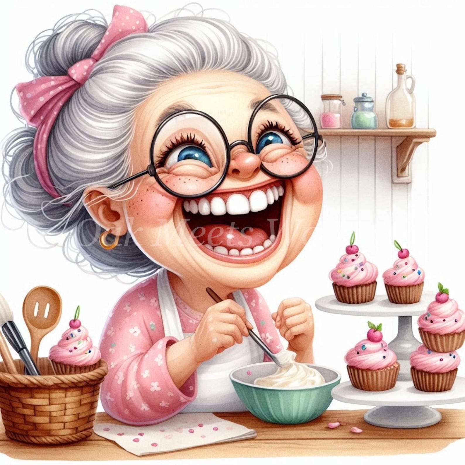 funny-granny-baking-clipart-watercolor-cookie-images-digital-download
