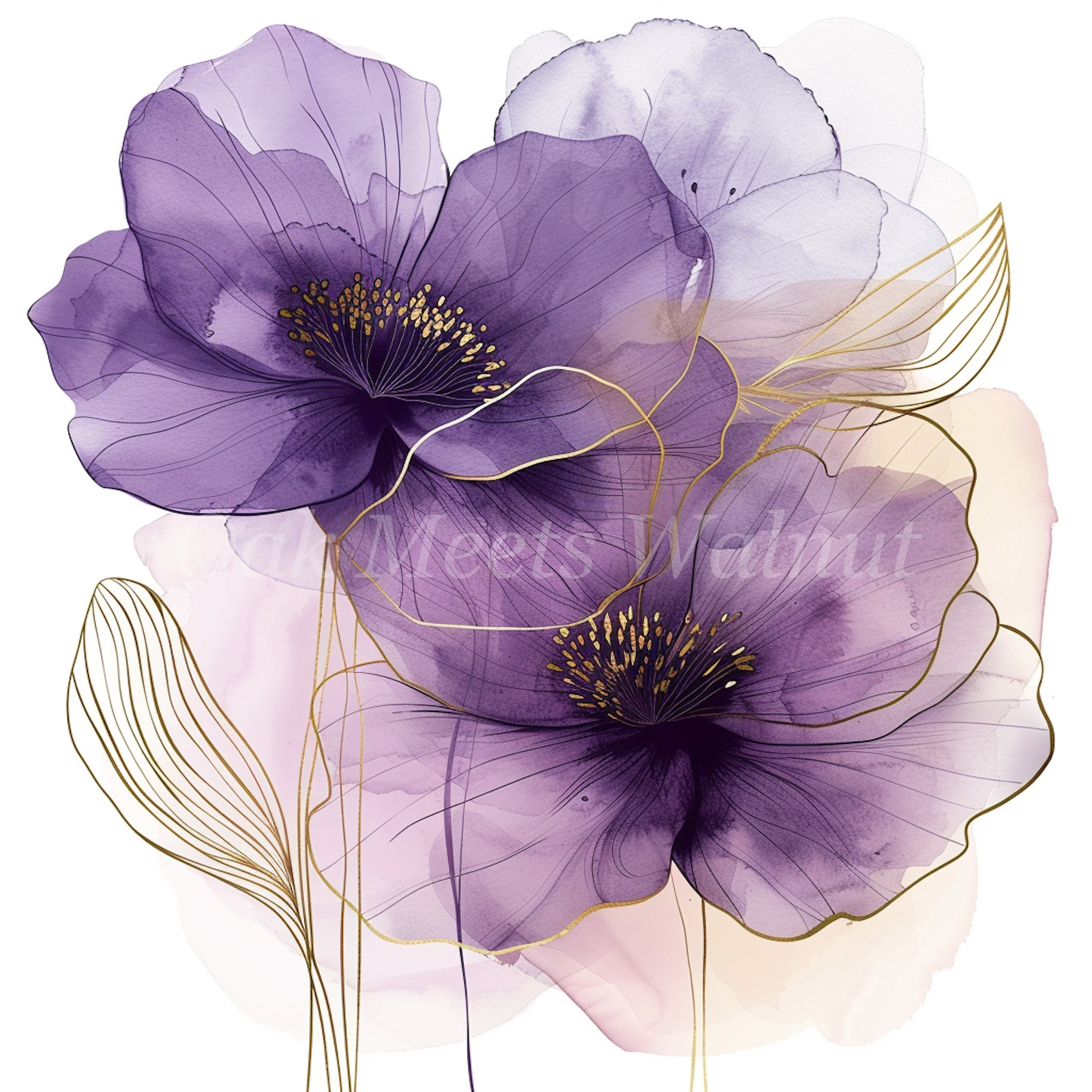 Abstract Purple Flowers Clipart Bundle 10 High Quality Watercolor Jpgs ...