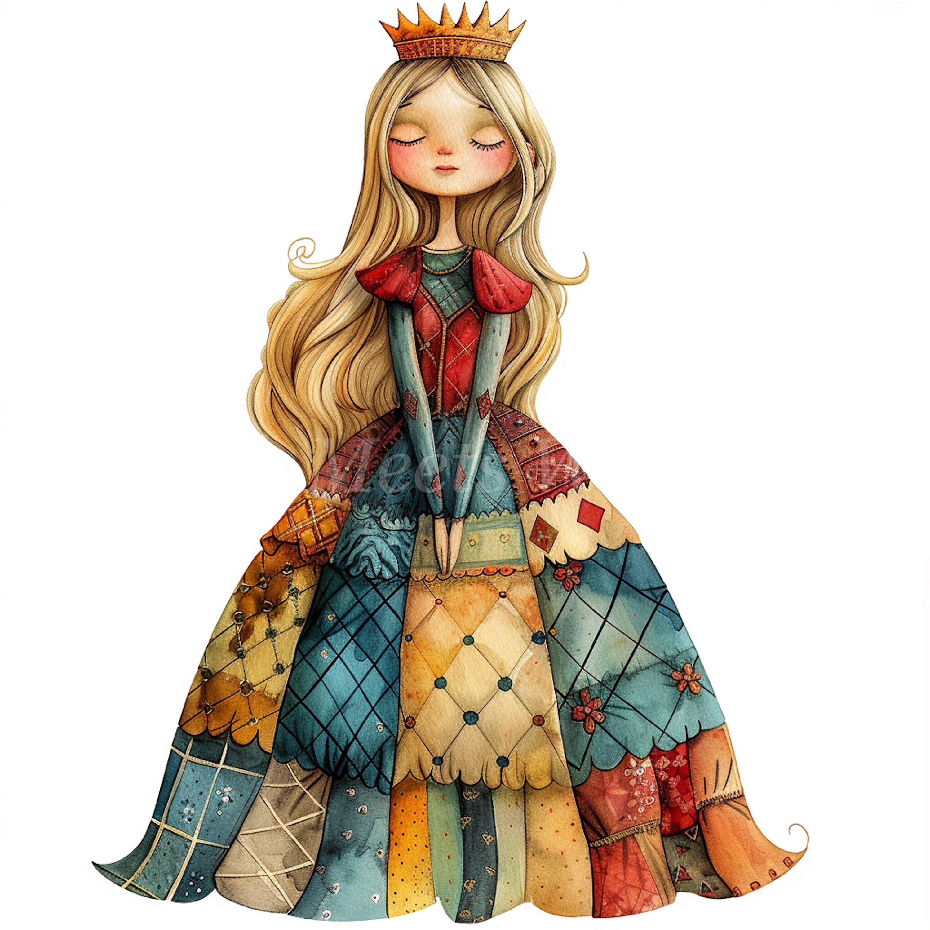 Patchwork Princess Watercolor Clipart: Quilt Fabric Illustrations ...