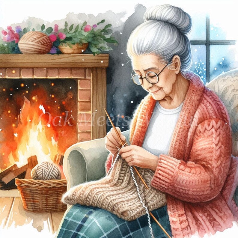 Grandma Knitting Clipart Bundle: Craft Art Jpgs (digital Download) - Etsy