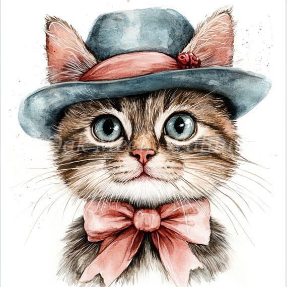 水彩猫のクリップアートセット：魅力的な猫のイラスト（デジタル