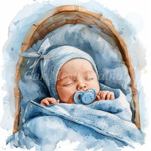 Watercolor Sleeping Boy Clipart Bundle: Baby Graphics (Digital Download)
