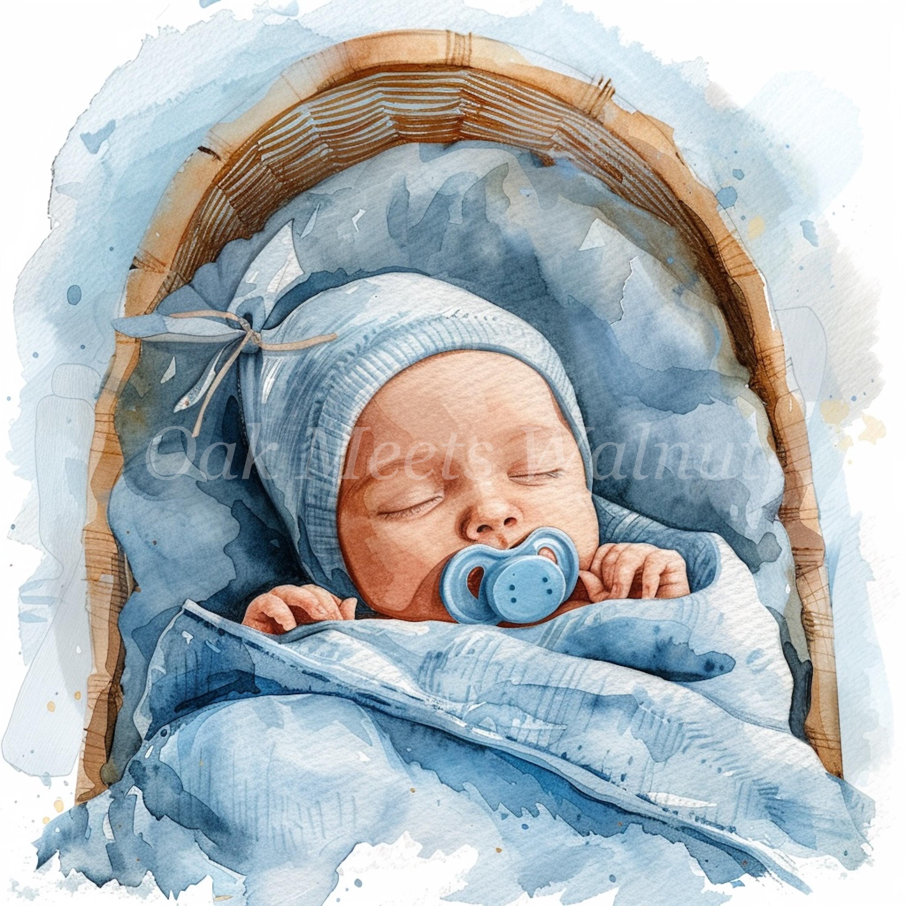 Watercolor Sleeping Boy Clipart Bundle: Baby Graphics (digital