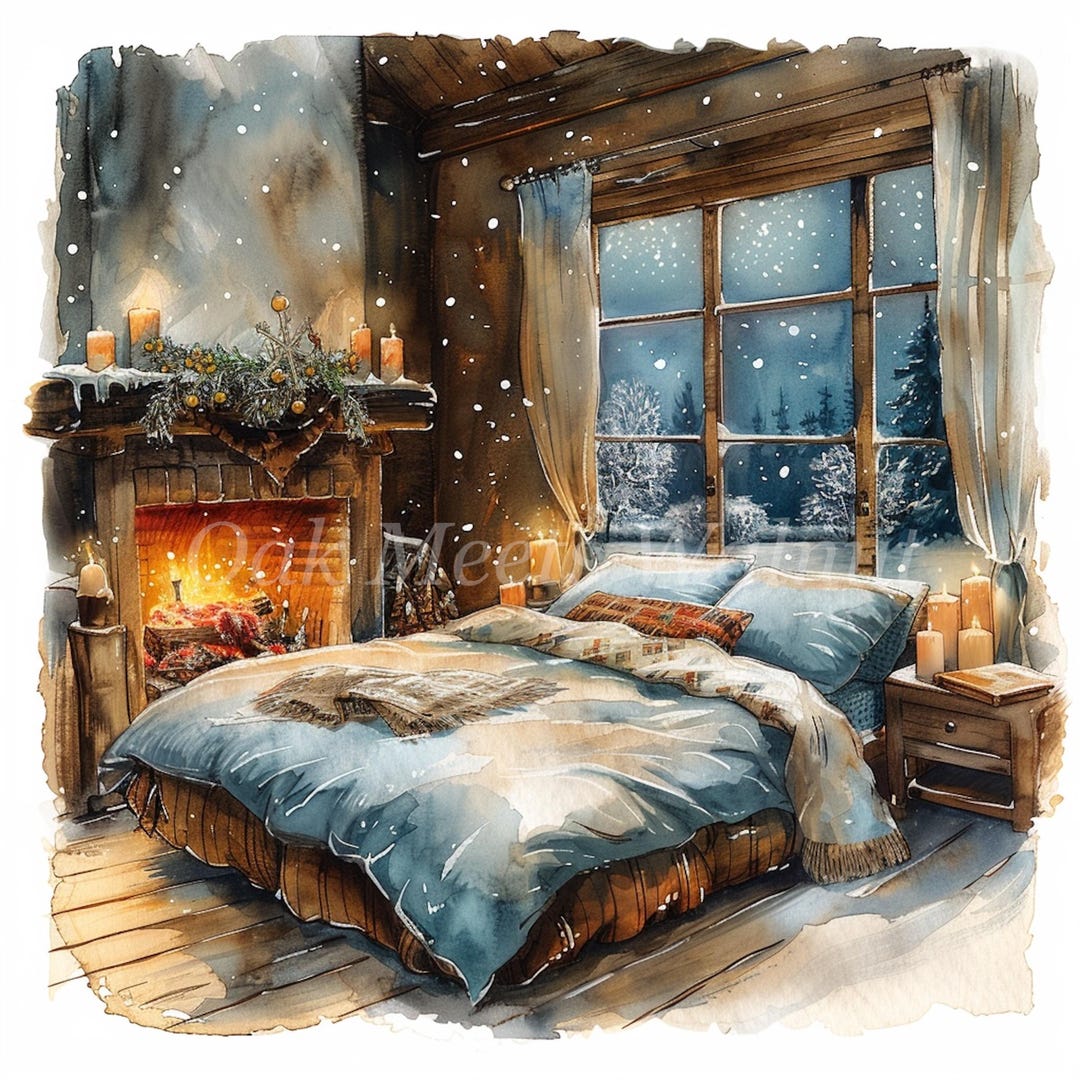 Cozy Bedroom in Winter Clipart Bundle- 10 High Quality Watercolor Jpgs ...
