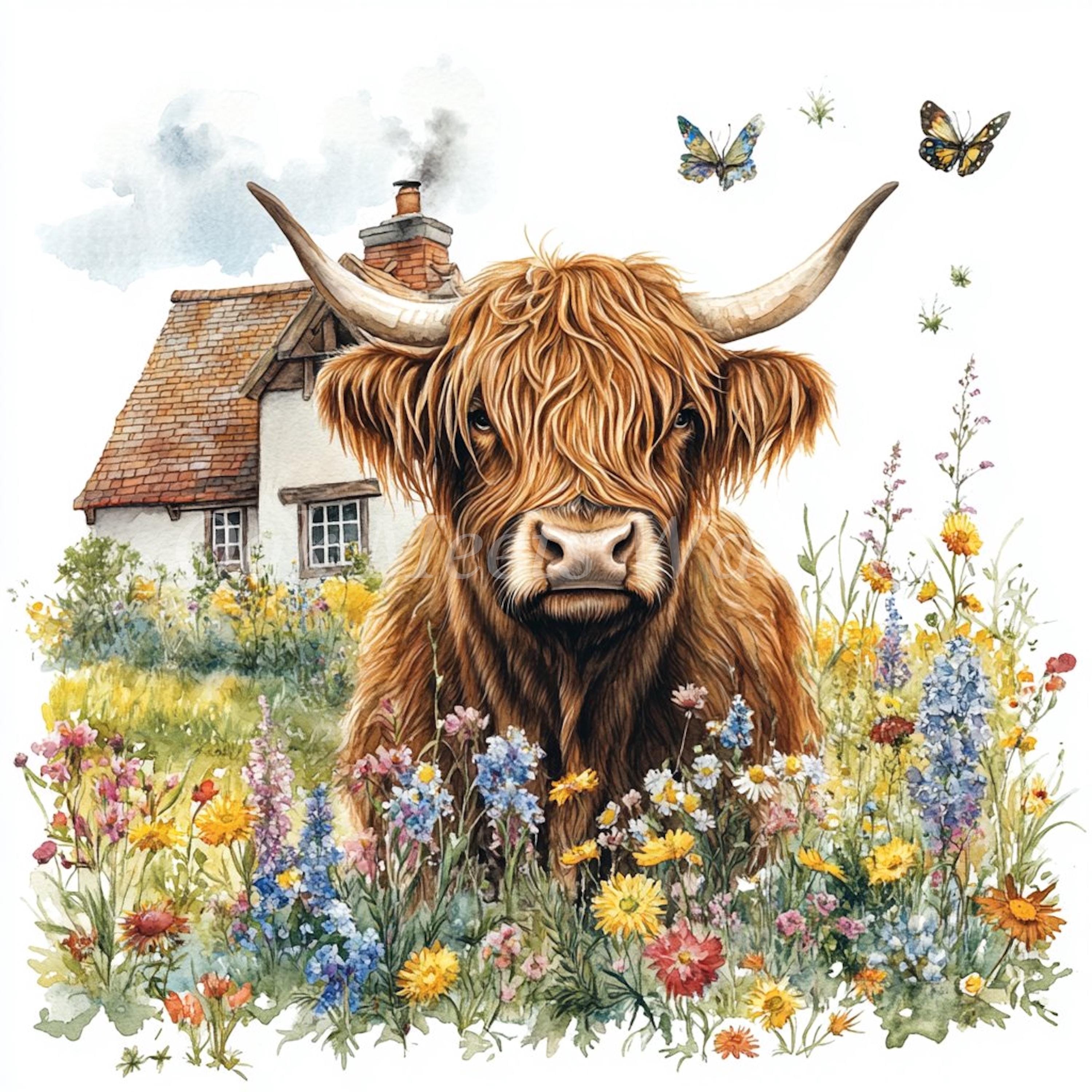 Watercolor Highland Cow Clipart Bundle: Farm Animal Illustrations ...