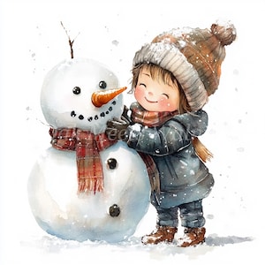 Watercolor Kid with Snowman Clipart Bundle (Digital Download)