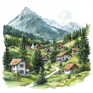 Swiss Alps Village Clipart Bundle 10 High Quality Watercolor Jpgs Printable Images Digital Swiss Alps Village Clipart Bundle 10 High Quality Watercolor Jpgs Printable Images Digital