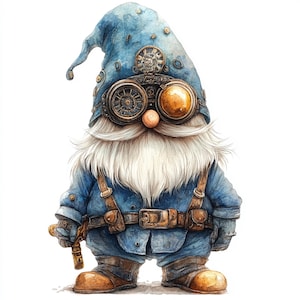 Steampunk Gnome Clipart Bundle- 10 High Quality JPGs, Printable Images, Sublimation, Paper Craft Digital download Junk journal Scrapbook