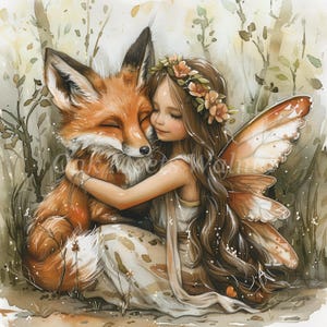 Bundle de cliparts fée de la forêt avec renard - 10 fichiers JPG aquarelles de haute qualité, journaux indésirables, fabrication de cartes, clipart, créations numériques sur papier, scrapbooking