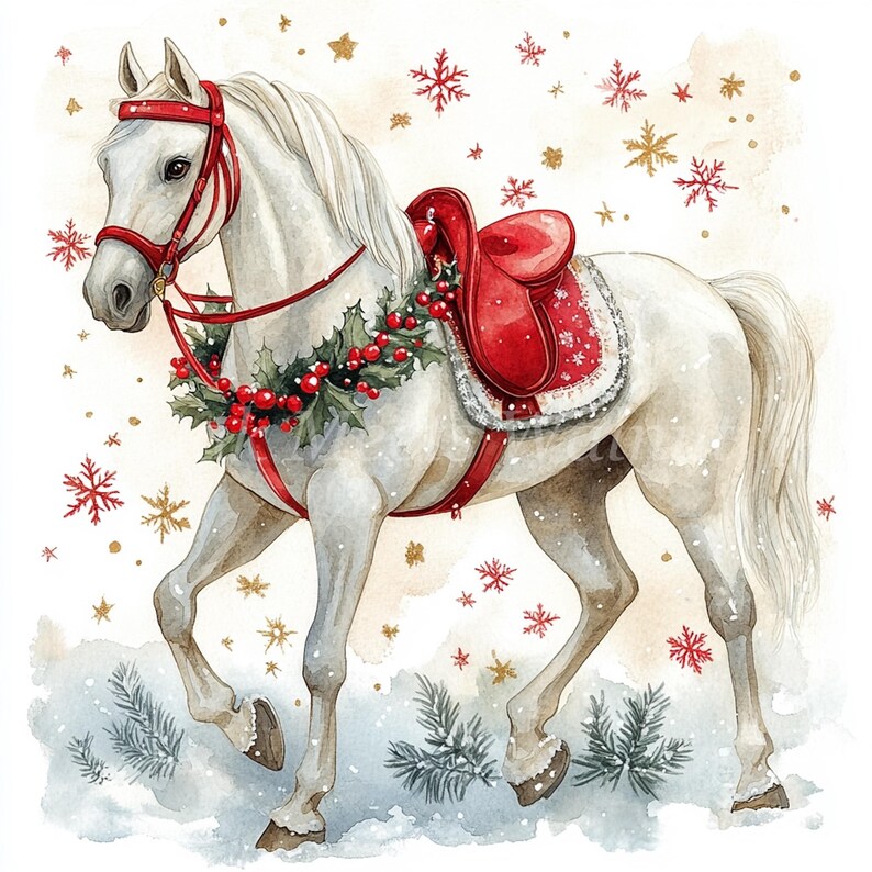Christmas Horse Watercolor Clipart Bundle: Holiday Scrapbooking ...