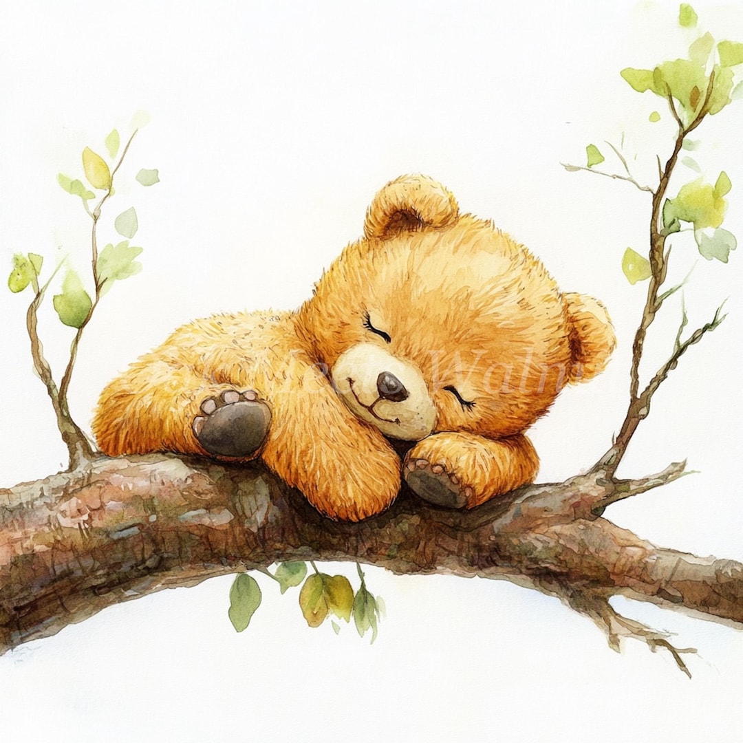 眠っているテディベアのクリップアートバンドル - 水彩画のクマの