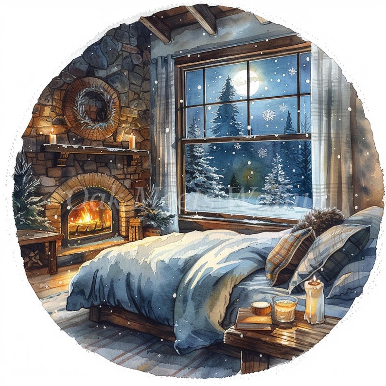 Winter Bedroom Clipart: Cozy Watercolor Art (digital Download) - Etsy