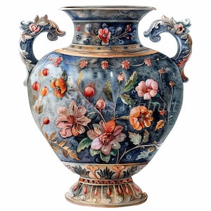 Barock Vase Clipart Bundle - 10 hochwertige Aquarell JPGs, Sublimation, bedruckbar, digitaler Download, Papierhandwerk Scrapbook Junk Journal