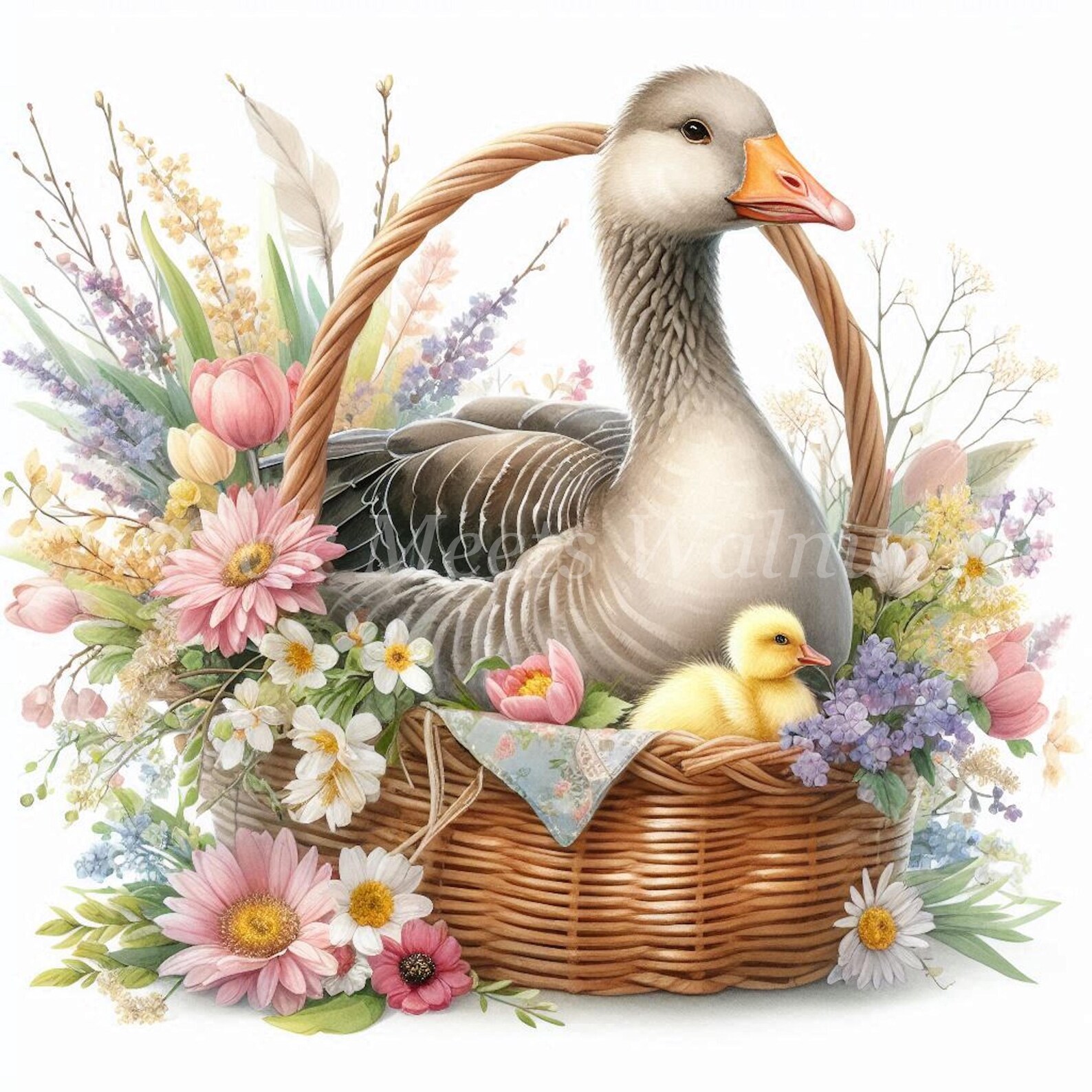 Springtime Goose Spring Goose Clipart Bundle: Floral Goose Illustrations (digital ...