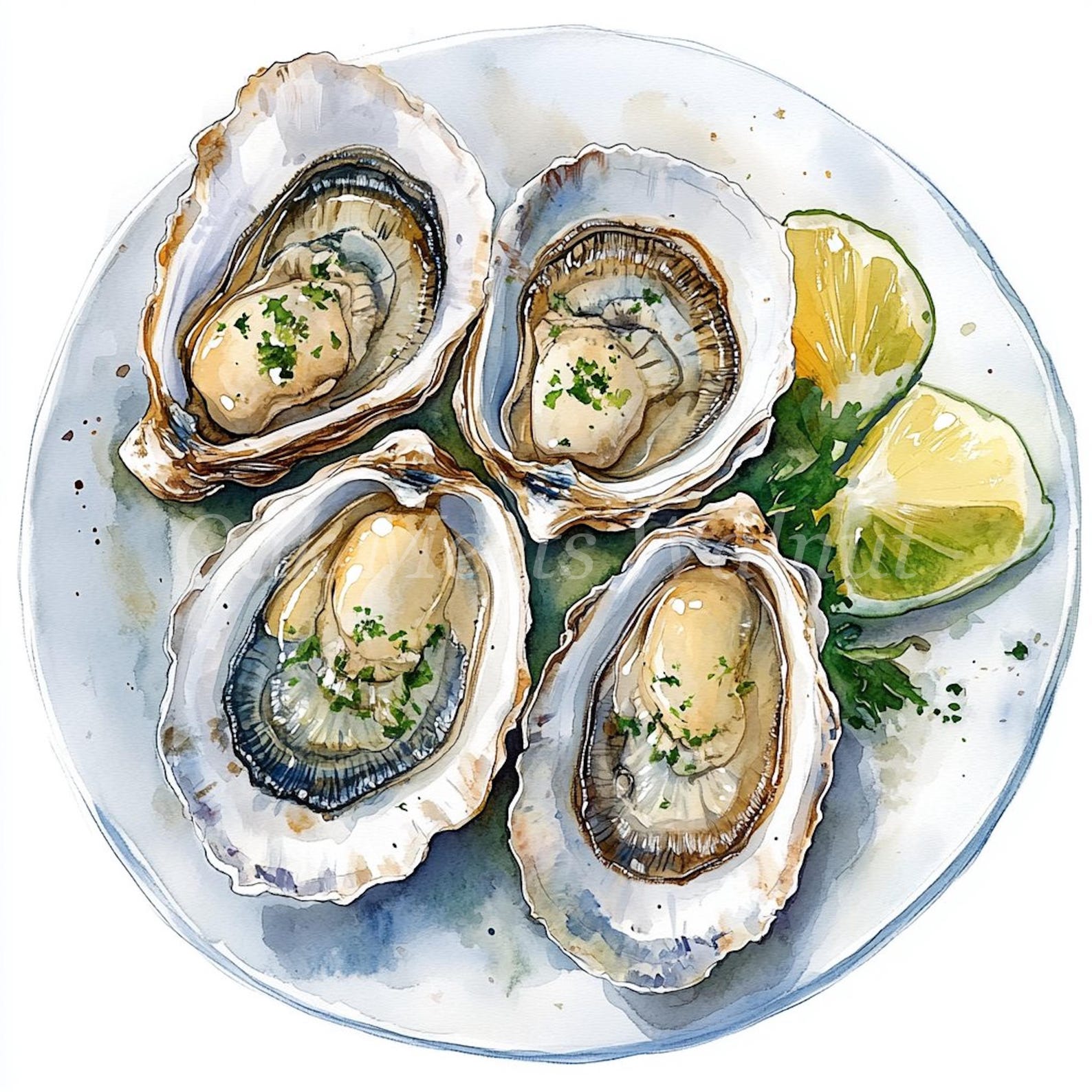 Watercolor Oysters Clipart Bundle: Printable Seafood Images (digital ...
