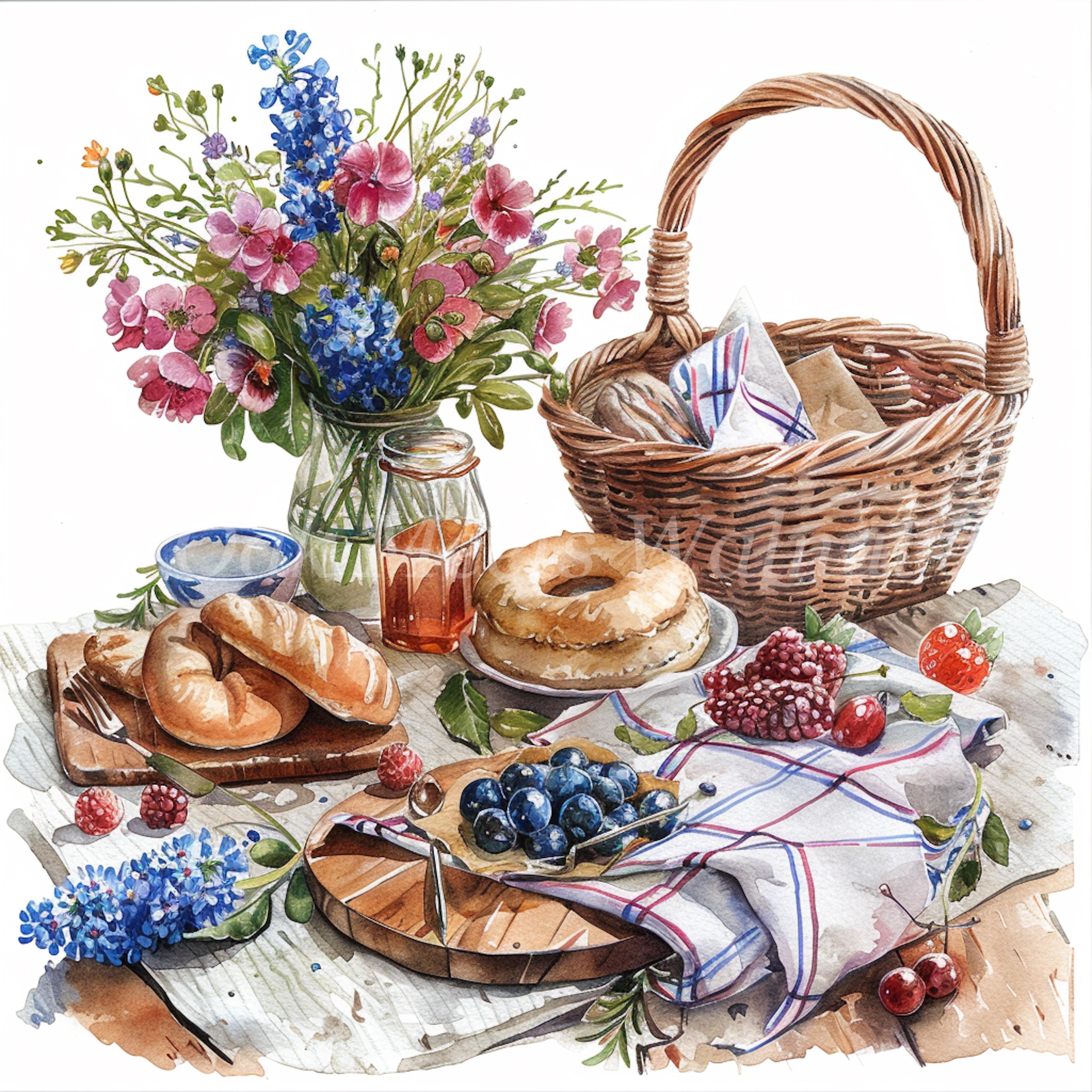 Spring Picnic Graphics Watercolor Spring Picnic Clipart Bundle (digital Download) - Etsy