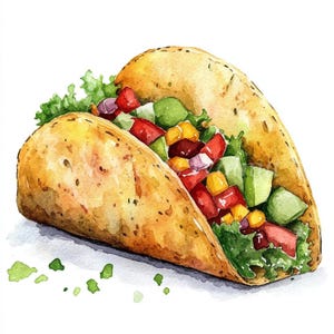 Tasty Tacos Bundle- 10 High Quality Watercolor JPGs, Printable Digital download, Paper Craft, Junk journaling, Scrapbook