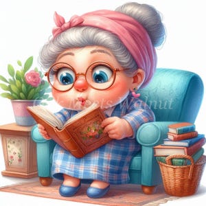 Pacote com 12 cliparts engraçados de leitura para avós - JPGs de alta qualidade, artesanato, criação de cartões, scrapbooking em papel digital, diário de sucata