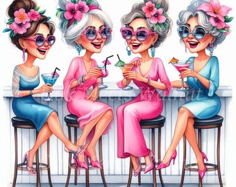 Quirky Old Women Watercolor Clipart: Junk Journal Scrapbooking (Digital Download, 12x12 JPGs, 300 DPI)