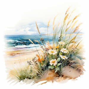 Grass & Wildflowers by the Coast Clipart Bundle- 10 High Quality JPGs, Landscape Graphics, Digital download, Paper Craft, Junk journal