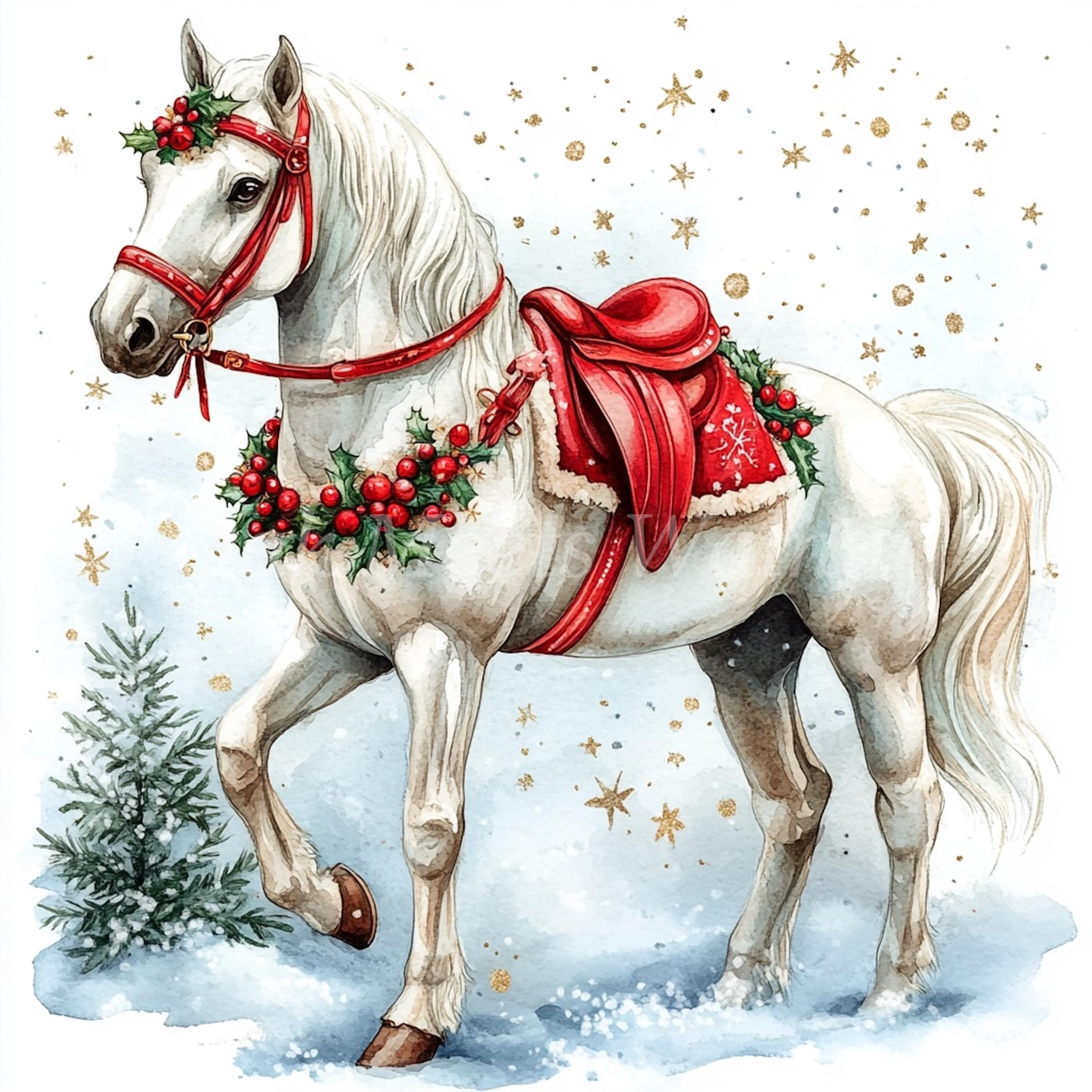 Christmas Horse Watercolor Clipart Bundle: Holiday Scrapbooking ...