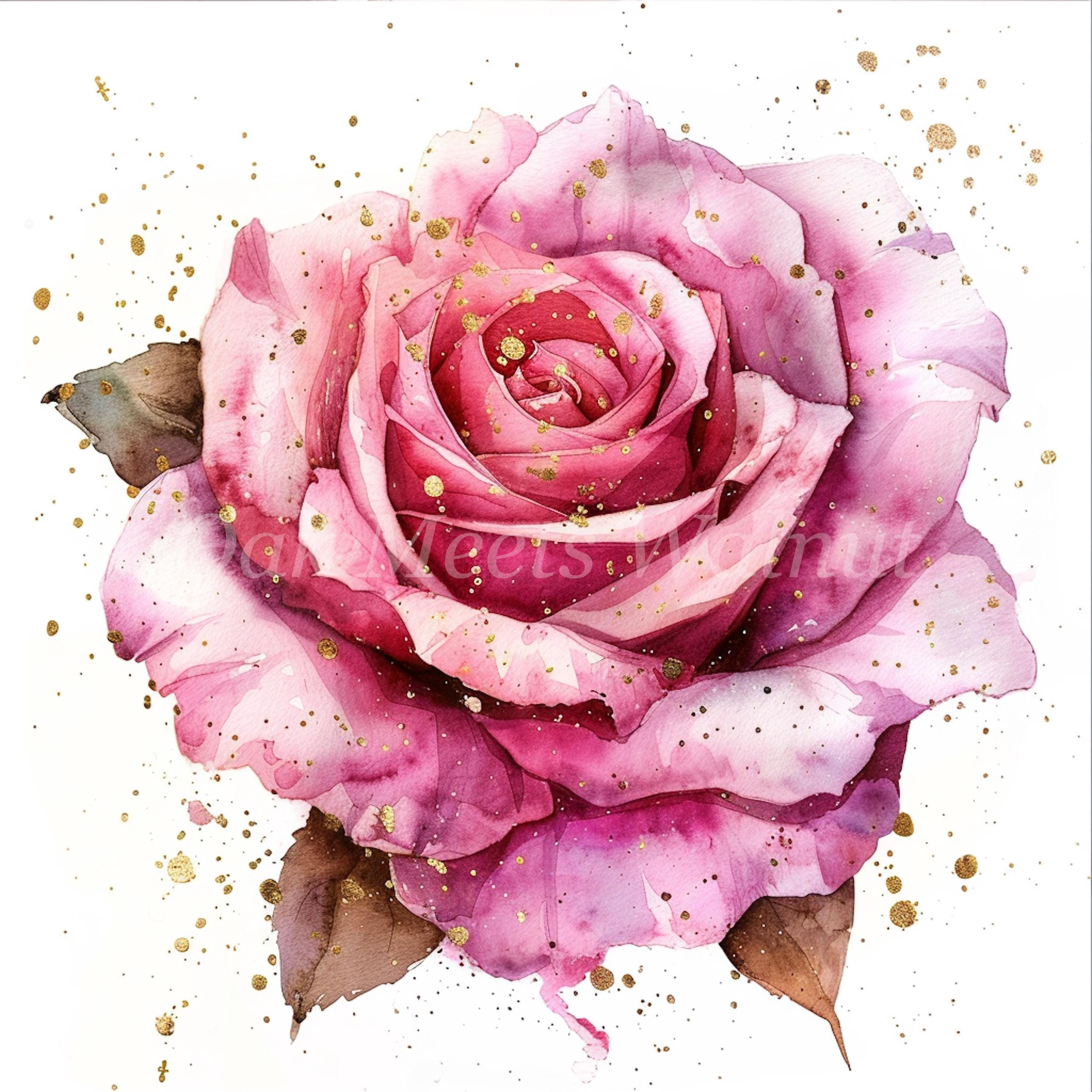 Pink Roses With Golden Glitter Clipart Bundle 10 High Quality Jpgs ...