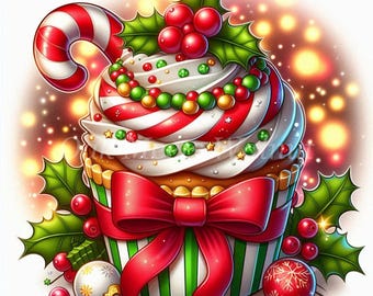 Weihnachten Cupcakes Aquarell Clipart: Urlaub JPG Bundle (digitaler Download)