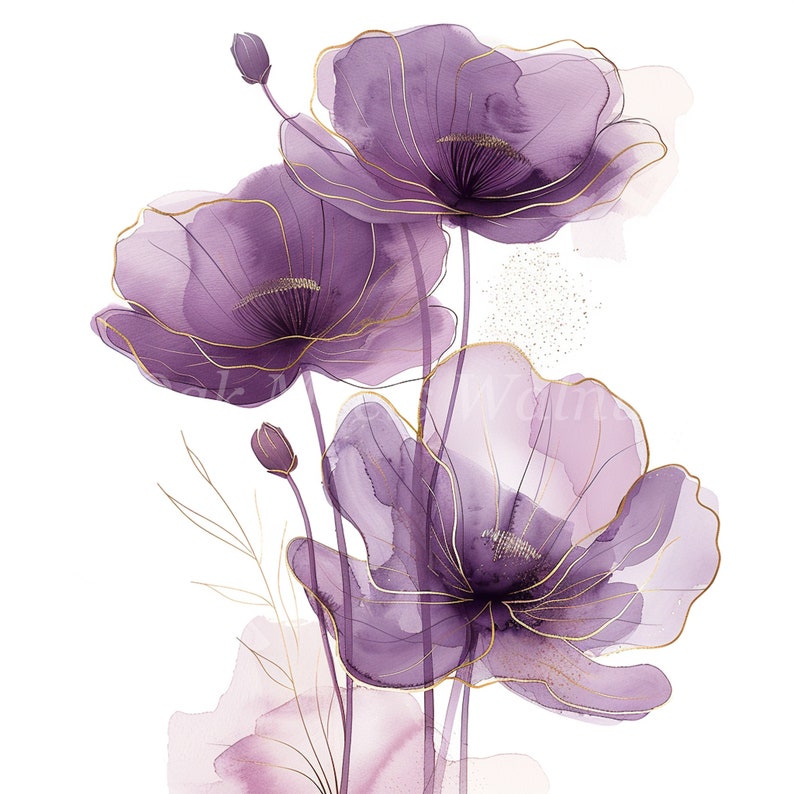 Abstract Purple Flowers Clipart Bundle 10 High Quality Watercolor Jpgs ...