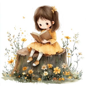 Aquarell Mädchen lesen Clipart Bundle (digitaler Download)