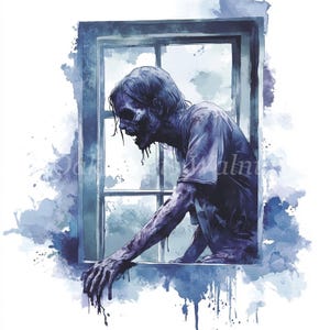 Zombie at Window Clipart Bundle- 10 High Quality Watercolor JPGs, Printable Images, Digital download, Paper craft, Junk journal Scrapbook