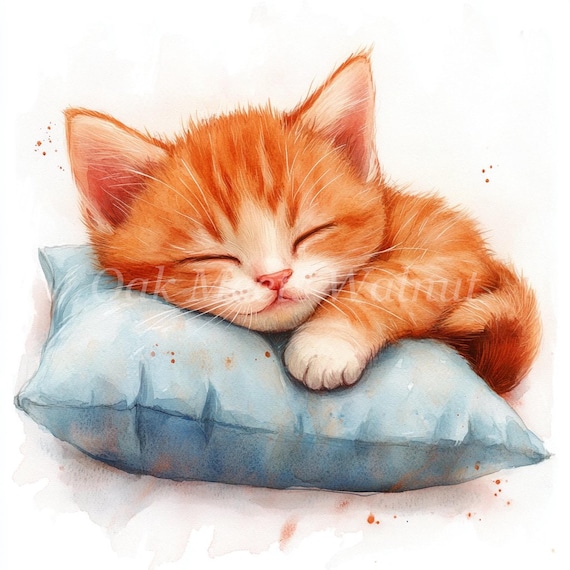 眠る子猫の水彩画クリップアート - 猫のイラスト集（デジタル