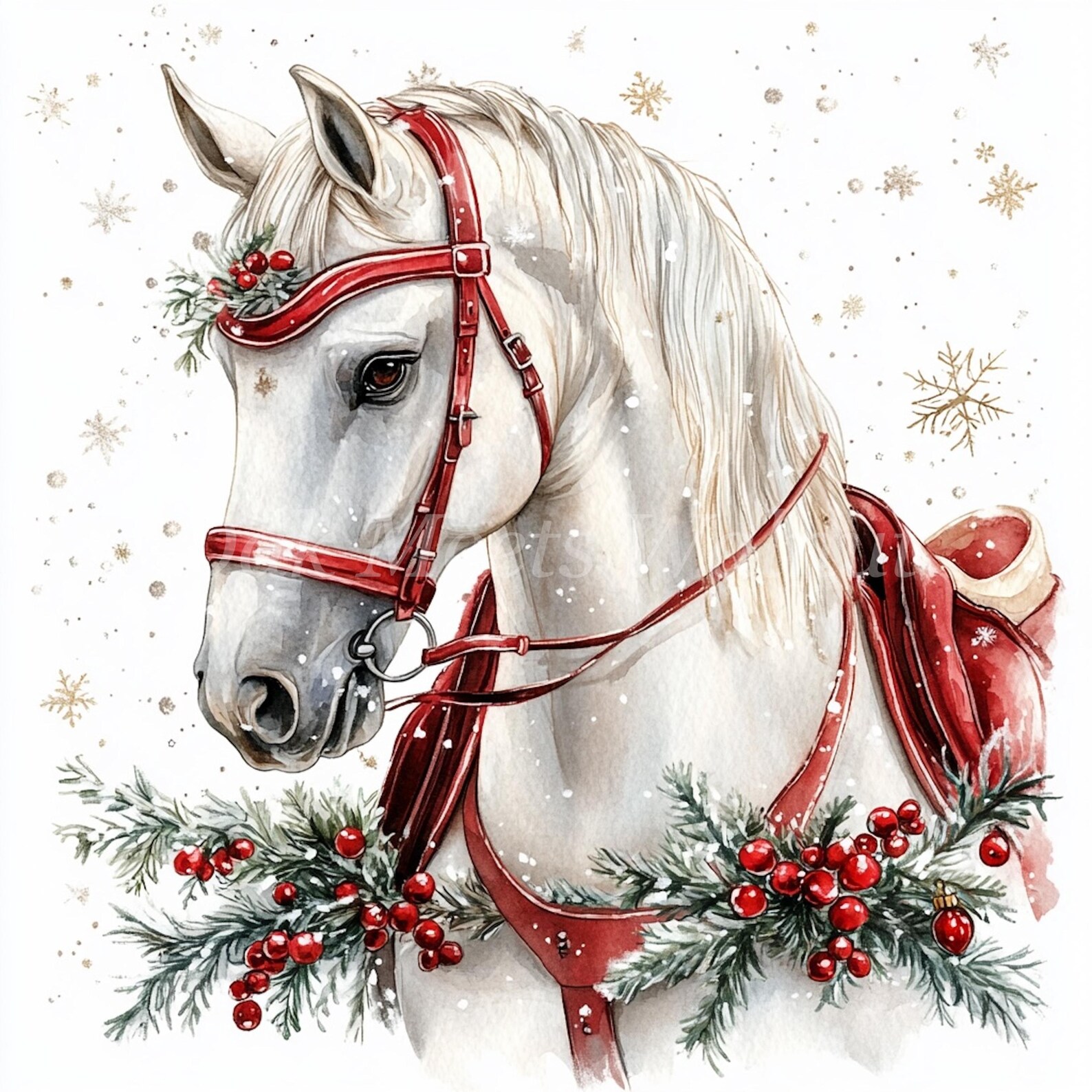 Christmas Horse Watercolor Clipart Bundle: Holiday Scrapbooking ...
