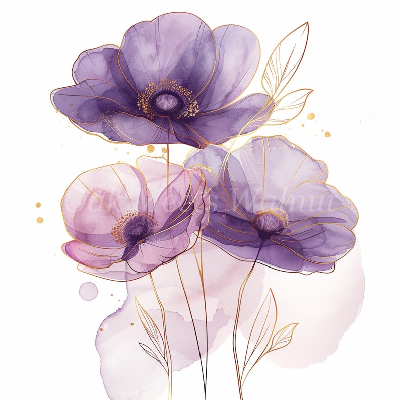 Abstract Purple Flowers Clipart Bundle 10 High Quality Watercolor Jpgs ...