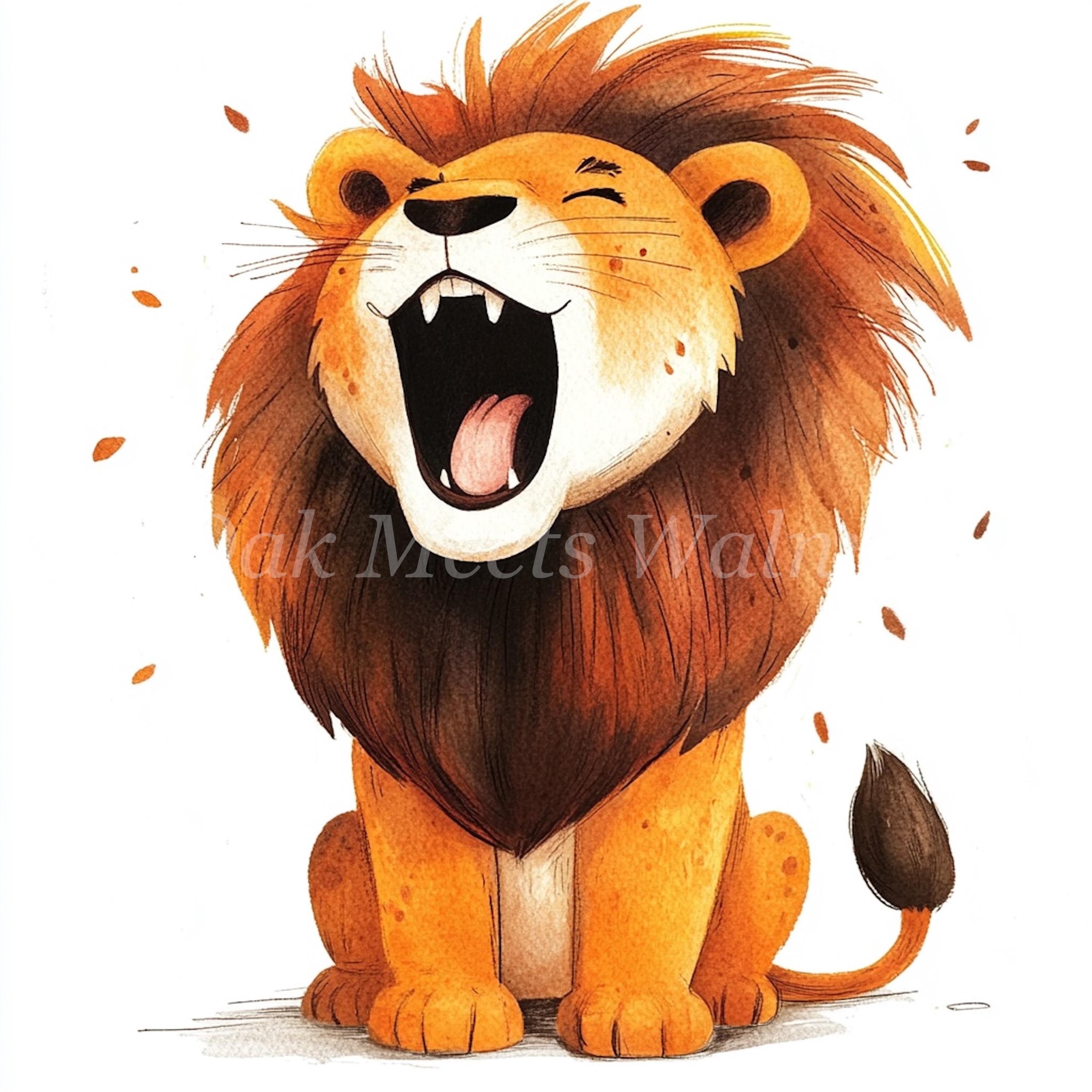 Cartoon Lion Watercolor Clipart – Scrapbook Graphics (digital Download ...