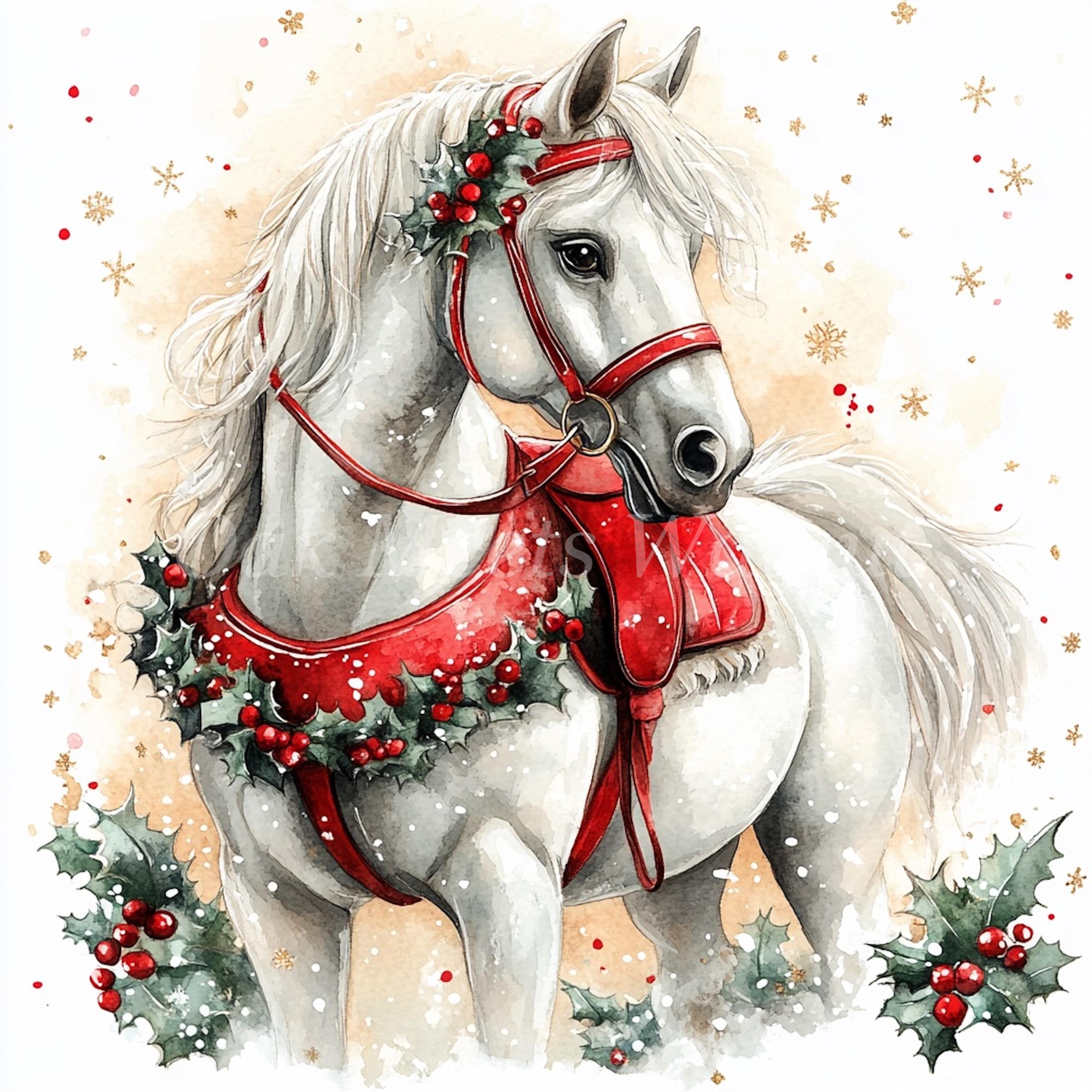 Christmas Horse Watercolor Clipart Bundle: Holiday Scrapbooking ...
