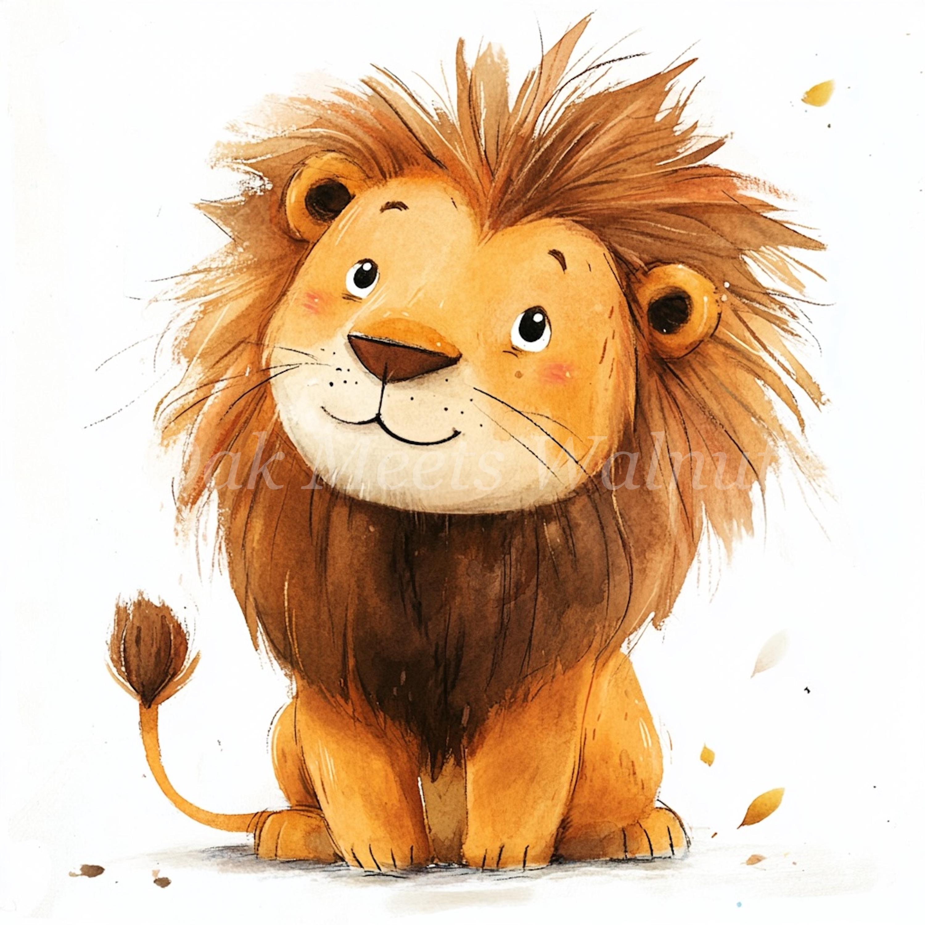 Cartoon Lion Watercolor Clipart – Scrapbook Graphics (digital Download ...