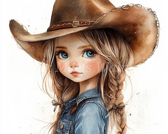 Cute Cowgirl Clipart Bundle- 10 High Quality Watercolor JPGs, Printable Images, Digital download, Paper craft, Junk journal, Scrapbooking