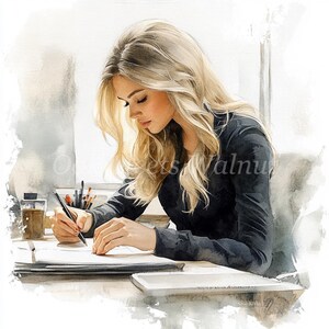 Woman writing Set 2 Clipart Bundle- 10 High Quality JPGs, Sublimation Printable Digital download, Paper Craft, Junk journaling Scrapbooking