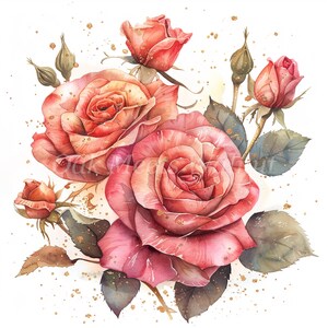 Pink Roses With Golden Glitter Clipart Bundle- 10 High Quality Jpgs ...